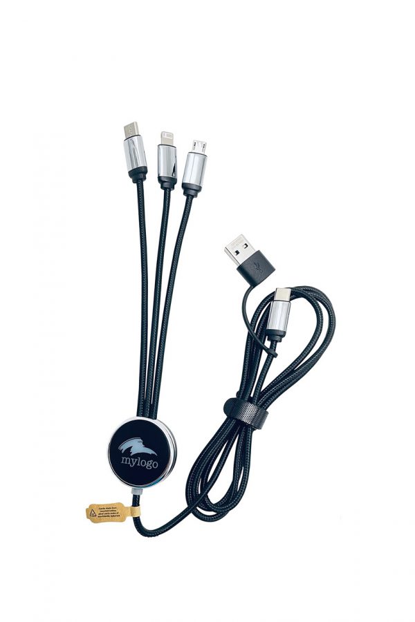 Multi ladekabel led logo 5i1 - USB TYPE C - Universell USB for strøm og filoverføring - hurtiglader med logo-Camisa Profilering