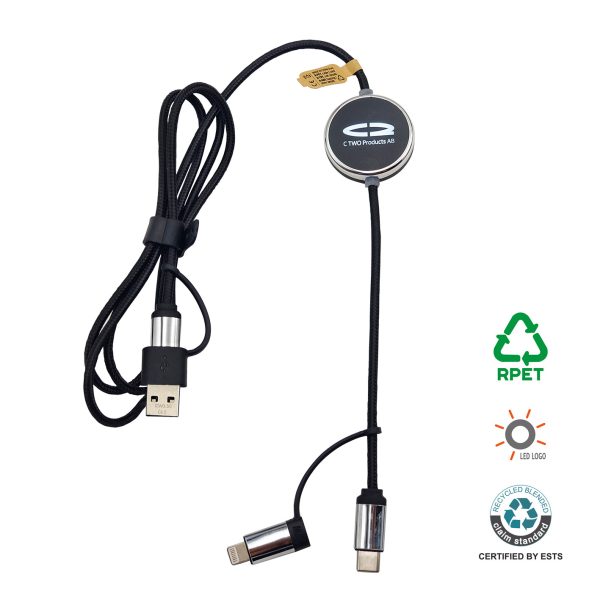 LADEKABEL R-PET 4in1 MED LED-LOGO PD 65W