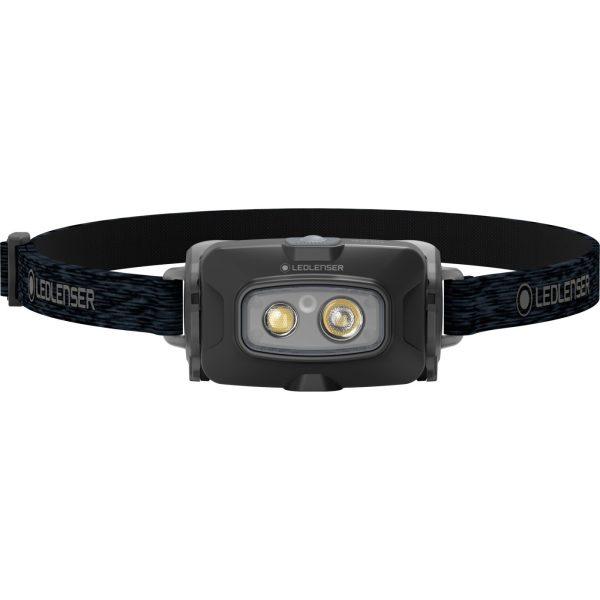 HODELYKT HF4R Core LEDLENSER sett forfra – lett hodelykt med rødt frontlys